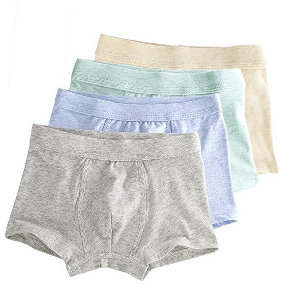 Macio algodão Crianças Underwear Meninos dos desenhos animados Boxers 4-Pack, 4colors (Gray + Verde + Amarelo + Azul)