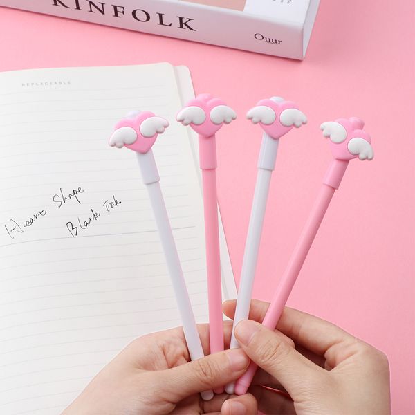 

2 pcs heart shape with wings pink pen black ink 0.5mm gel pens writing supplies ballpoint pen stationery office supplies