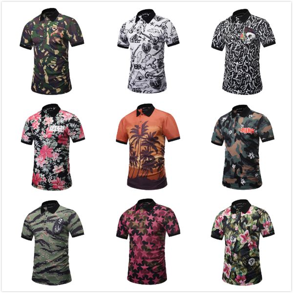 

2018 new summer short mens shirt designer 3d printing mens polo shirts male funny beach style camouflage skull tee stylish t-shirt, White;black