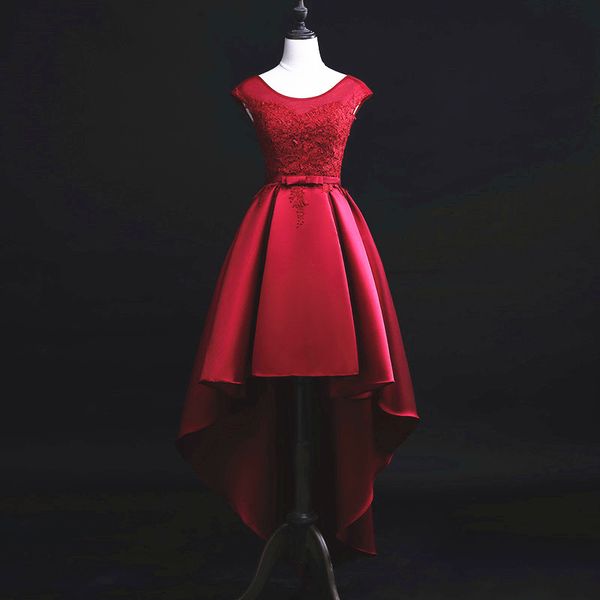 

lace satin high low cocktail dresses burgundy 2018 scoop neck party dresses new prom gowns fast shipping, Black