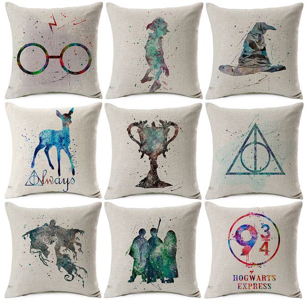 

cushion covers 11 styles watercolor the goblet of fire witch beige pillow cover thin linen cotton bedroom sofa decor