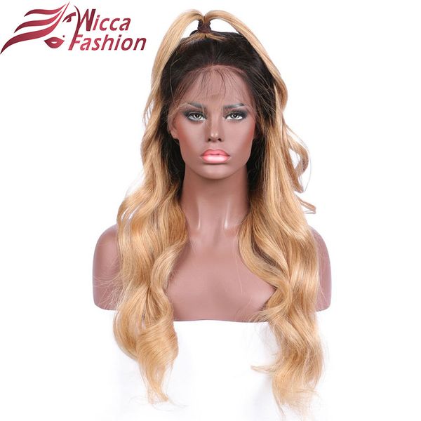 

dream beauty 14"-24" ombre color 1b/27 remy brazilian full lace human hair wigs pre plucked natural hairline wigs, Black