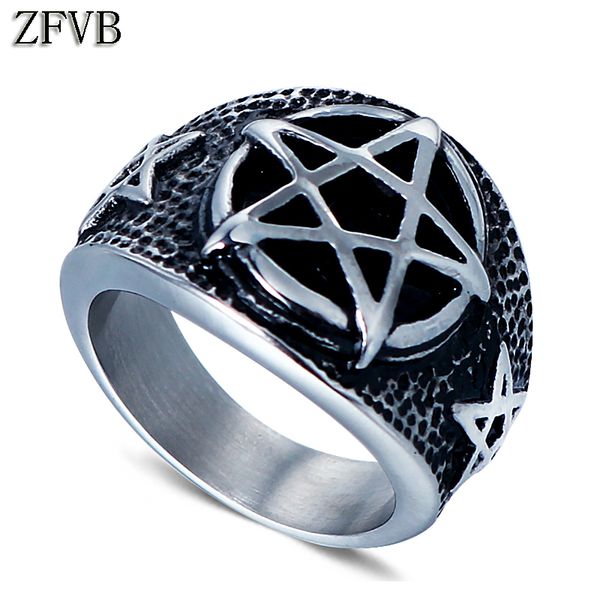 

ZFVB Classic Pentagram Ring Men 316L Stainless Steel Silver colour High Polished Vintage Army Mens Punk Ring Jewelry Party Gift