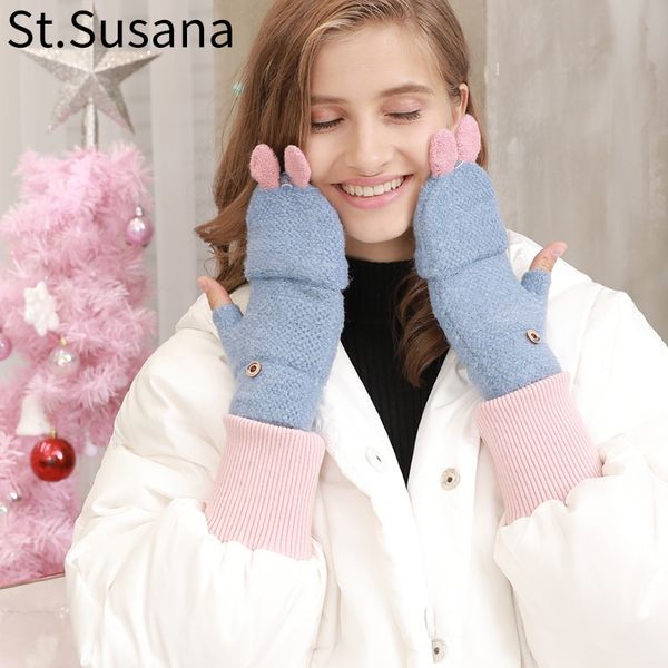

st.susana 2018 women autumn knitted gloves fashion femalewarm winter gloves mittens new arrival girls fingerles 1030888, Blue;gray
