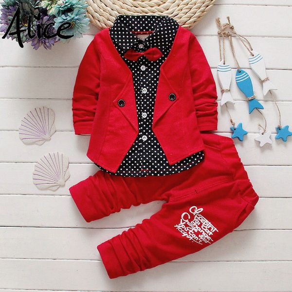 

baby boys autumn casual clothing set baby kids button letter bow clothing sets babe jacket + pant 2-piece suit, White