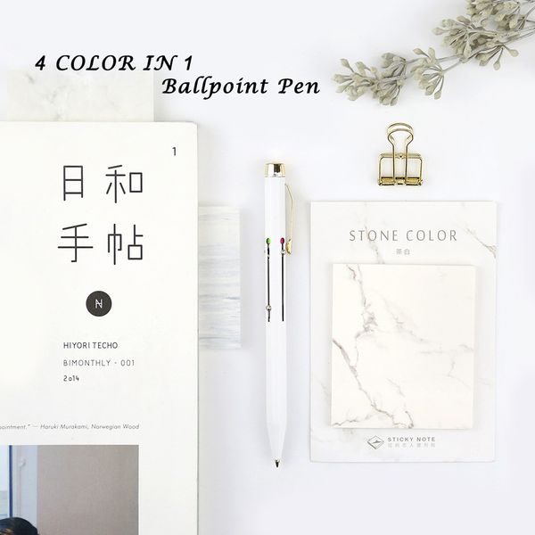

fashion 4 color in 1 ballpoint pens 0.7mm stainless steel ballpoint pen metal pen office and school cute stationery, Blue;orange