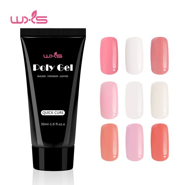 

wxs 30 nail art poly gel quick extension uv led builder gel pink white clear quick building extension 9colors nail polygel, Red;pink