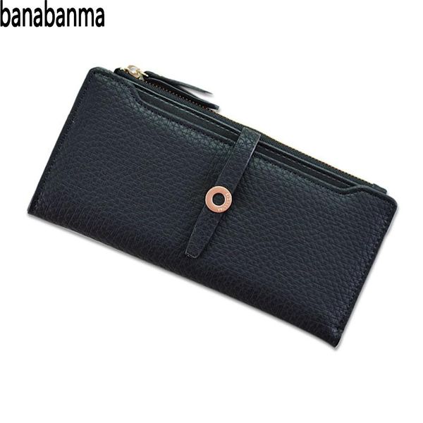 

banabanma women handbag pu leather purse ladies long drawstring hasp clutch wallet girl two fold card holder bags for women zk40