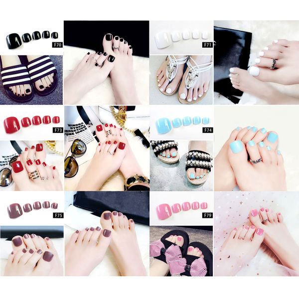 

24 pcs colorful acrylic false fake artificial toe nails tips for nail art decor, Red;gold