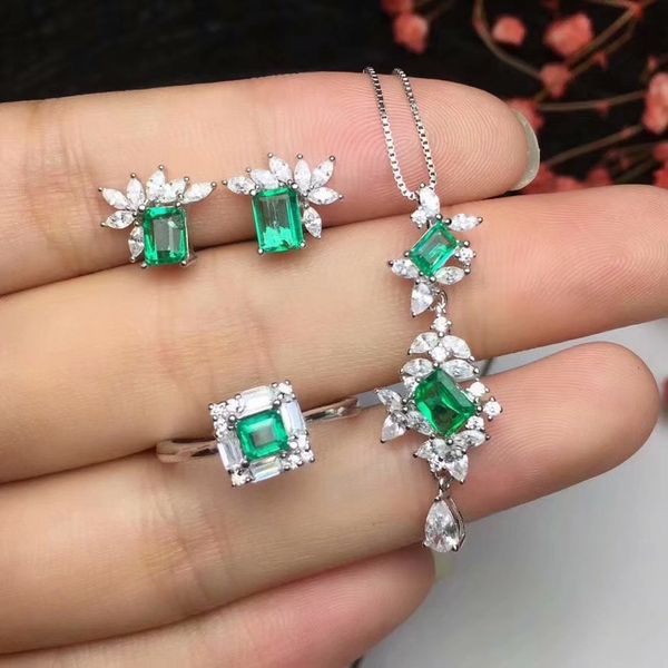 

925 sterling silver inlaid with natural emeralds, rings, necklaces, earrings, luxury jewelry, Black