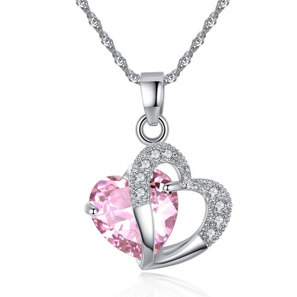 

fashion 5 color love heart pedant necklaces for women 2018 new silver cz zircon crystal necklace wedding jewelry gift