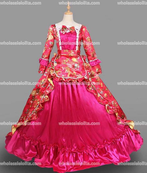 

global hipping 18th centry rococo style marie antoinette stage rose print costumes, Black;red