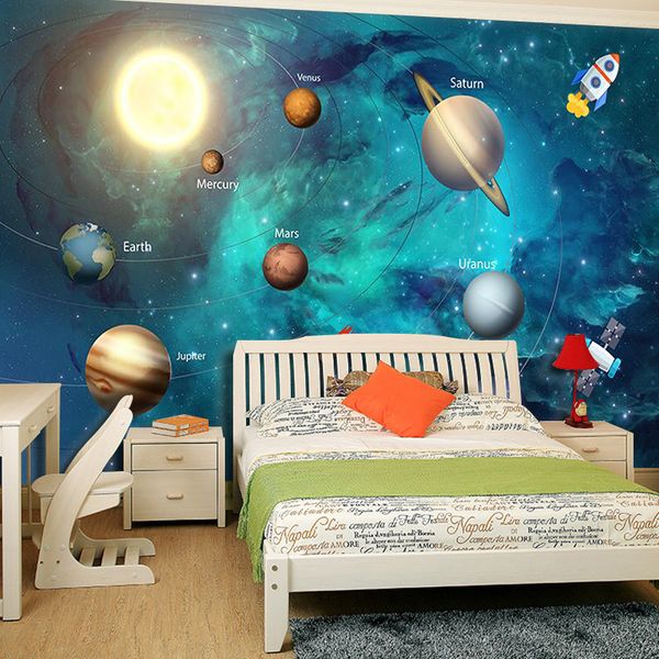 3d Wallpaper Space Universe Children Room Starry Sky Planet Wallpaper 3d Stereo Cartoon Mural Papel De Parede Infantil 3d Fresco Free Computer