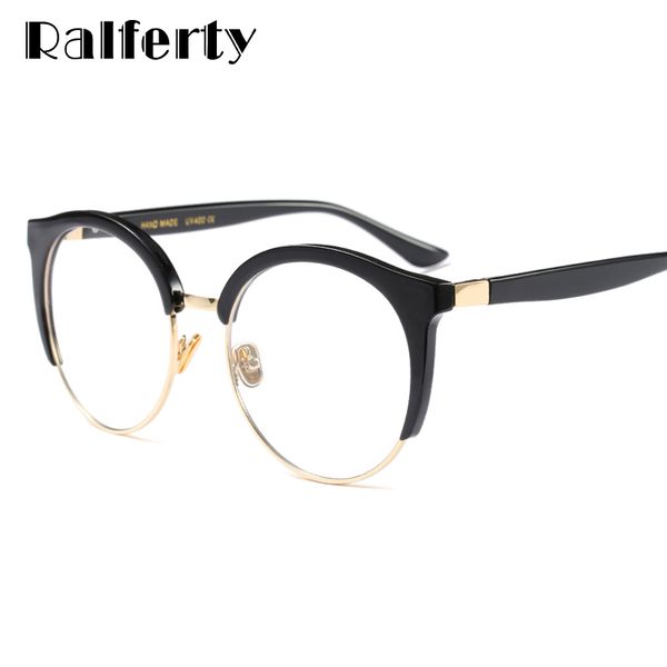 

ralferty retro eyewear frame women prescription glasses frames for myopia optical round semi-rimless clear eyeglasses f98017, White;black