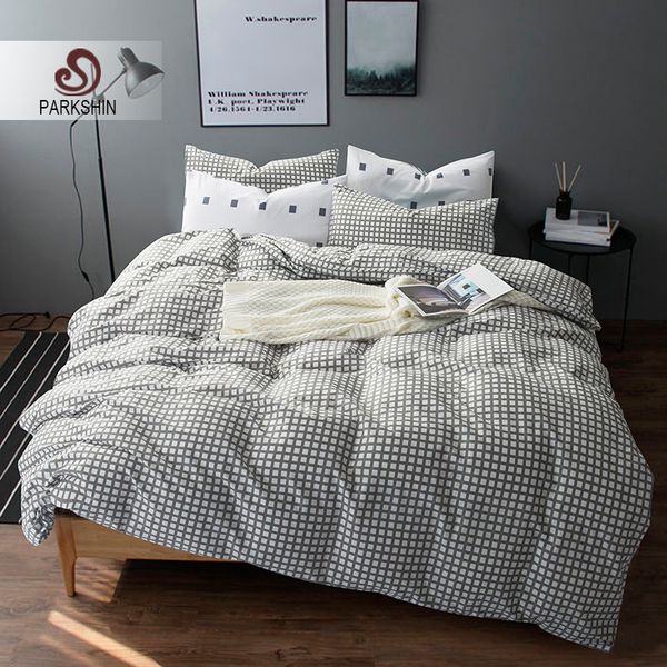 Parkshin Nordic Style Bedding Sets 100 Cotton Duvet Cover Set Plaid Parkshin Nordic Style Bedding Sets 100 Cotton Duvet Cover Set Plaid Bed Sheet Gray