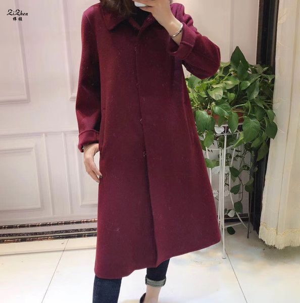 

zizhen winter women's long real natural wool coat double faced cashmere overcoat pockets 180625-3, Black