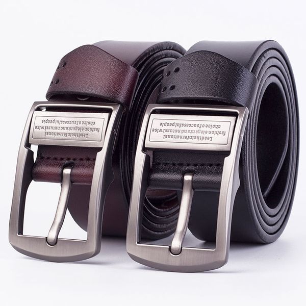 

men belt cowskin genuine leather strap male belts for men fashion pin buckle waistband dropshipping vintage jeans belt, Black;brown