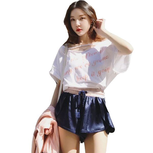 

loneyshow summer t shirt women harajuku slash neck hollow out short sleeves casual loose t-shirt tee women tshirt female, White