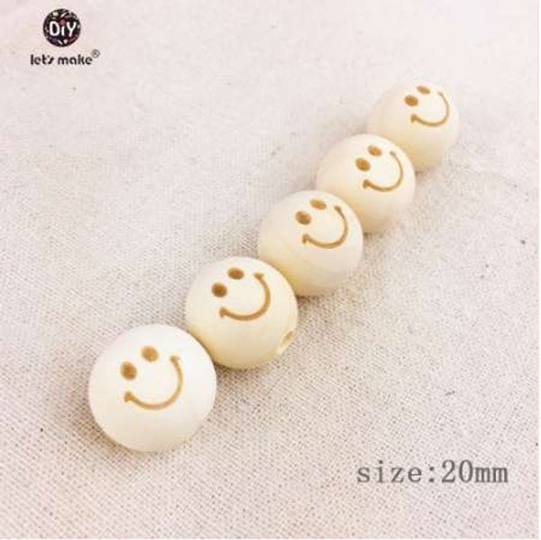 

let's make 20mm round wooden beads smiling face - unfinished 20pcs necklace baracelet baby teether wooden teething beads, Black