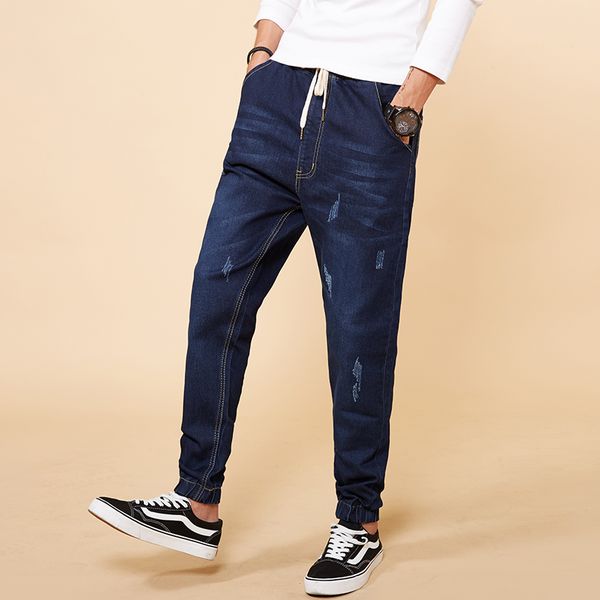 

2018 spring new fashion blue jeans men wash denim harem trousers slim fit large big size -7xl 8xl brand clothing high quality