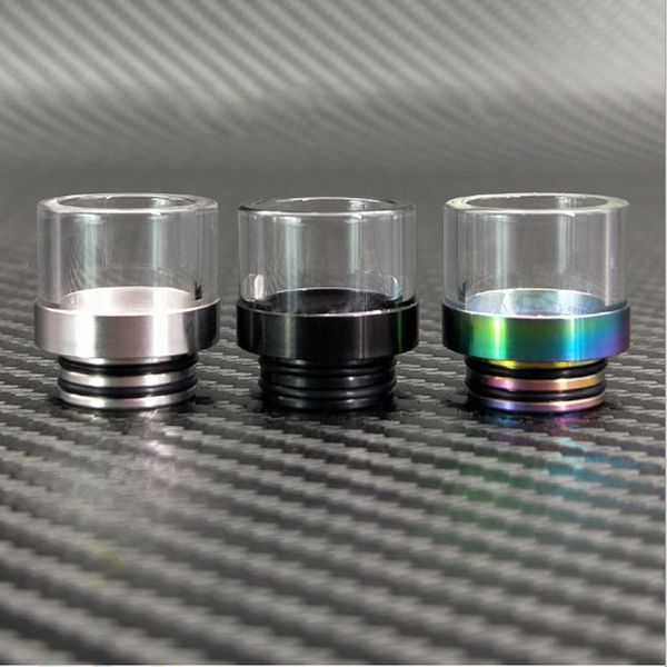

810 Stainless Steel Glass Drip Tip 510 Wide Bore Mouthpiece For TFV8 Big Baby TFV12 Prince Atomizers Rainbow SS Black Colors DHL Free