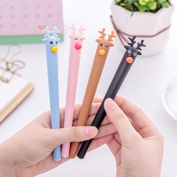 

40pcs/lot cartoon fawn gel pen 0.5mm black ink pens for student kids kawaii stationery
