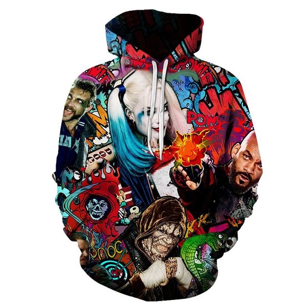 

2018 men long sleeve outerwear hoodies fashion men harley quinn 3d print hoodies streetwear hiphop casual catwoman ball sweatshirt ts16, Black