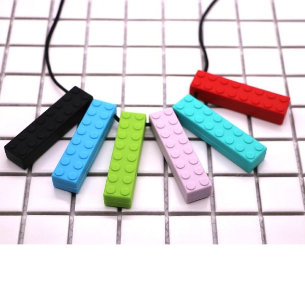 

silicone brick chew teether soft teething brick pendant necklace baby chewing biting soothers chewlery toys toddlers gifts