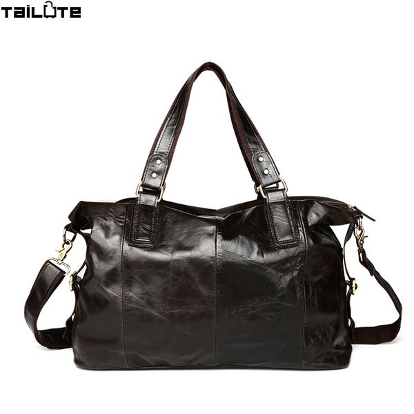 

tailute men travel bag leather bag vintage brown travel overnight tote large capacity luggage shoulder