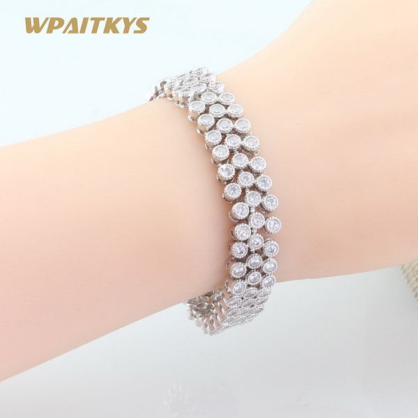 

silver color bracelets round white cubic zirconia jewelry for women gift box, Black
