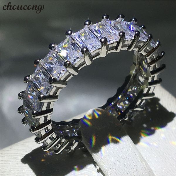 

choucong Eternity Ring Princess cut 5A Zircon sona Cz 925 Sterling Silver Engagement Wedding Band Rings for women men Jewelry S18101607