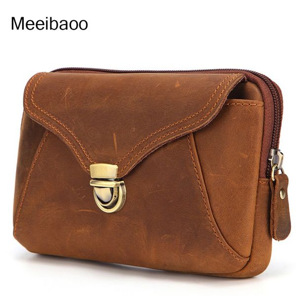 

new waist bag 7 inch crazy horse leather mobile phone bag casual genuine leather buckle wear-resistant yd294