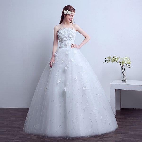 

vestido de noiva 2018 high waist sleeveless organza strapless lace up ball gown flower wedding dresses for pregnant, White