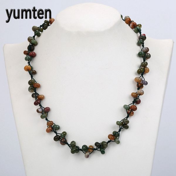 

yumten aquatic agate necklace natural stone crystal agate jewelry romantic fashion women boutique pendant hand-woven beads jade, Silver