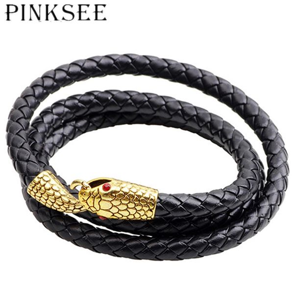 

pinksee vintage punk gold silver curved stretch cuff bangles retro snake bracelet for men classic jewelry, Golden;silver