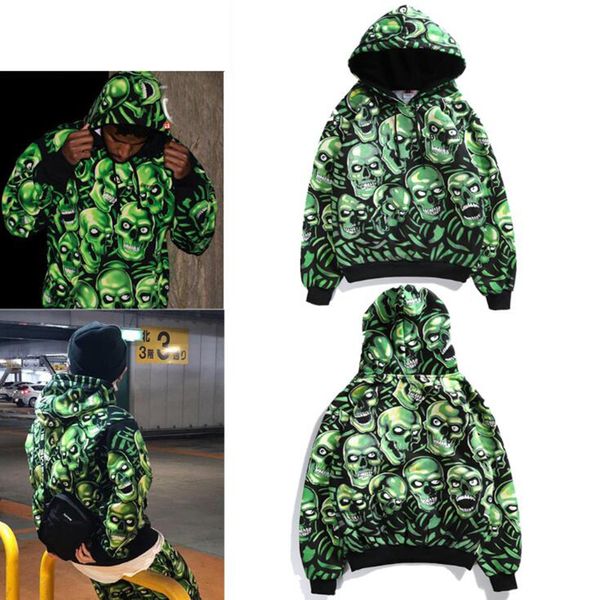 

18SS череп куча с капюшоном световой череп свитер Мужчины Женщины Повседневная мод