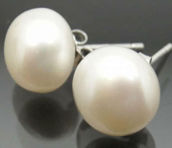 

>big 6-7mm natural white shell pearl silver stud earrings 5pc, Golden
