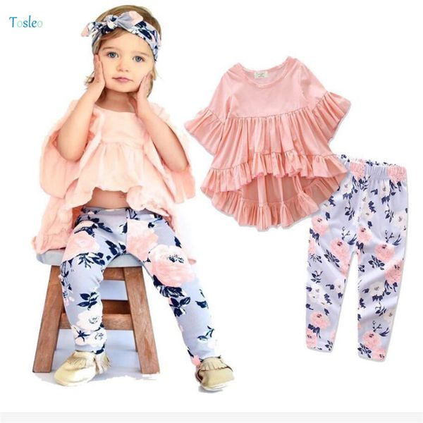 

baby girl set осень 1 шт. топы розовый + 1 шт. брюки цветочный принт причинно-следственной детская одежда детские наряды малыша костюмы flar, White