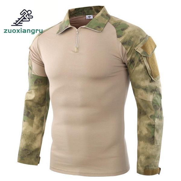 

ruin camouflage army hiking t-shirts men soldiers combat tactical force multicam camo long sleeve hunting t-shirt, Gray;blue