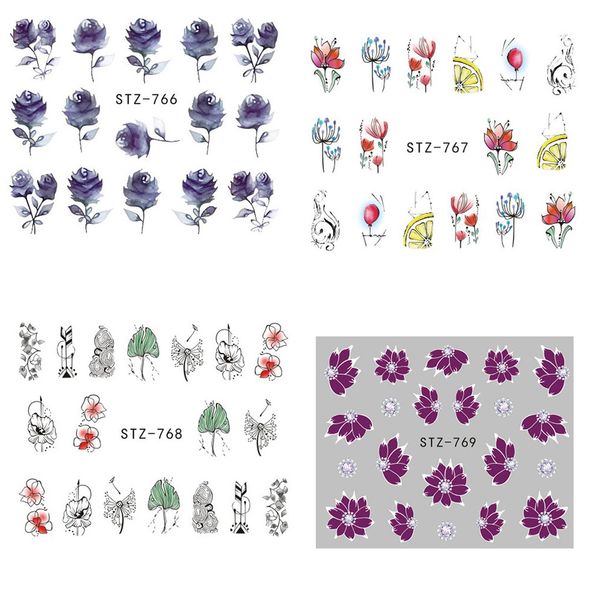 

new arrival 1 sheet flower nail decal plant nail art transfer sticker wraps accessories diy decals, Black