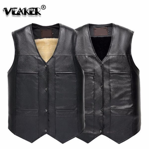 

men's leather vest faux fur vests pu leather jackets coats winter warm wearing black color 2 styles mens fur winter vest 3xl, Black;white