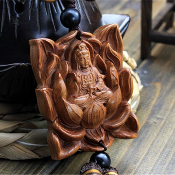 

1pc jujube wood carving red chinese guanyin car hanging buddha statue sculpture car pendant qdd9455, Silver