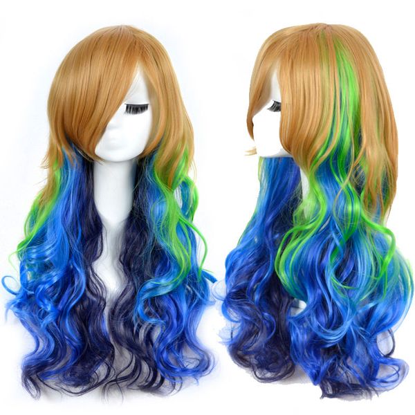 

2018 long wavy turquoise anime cosplay wig, Black;brown