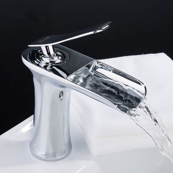 

Waterfall Bathroom Faucet Single handle Basin Mixer Tap Bath Antique Faucet Brass Sink Water Crane Silver
