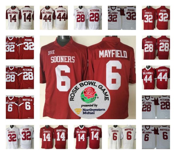 

mens oklahoma sooners 6 baker mayfield 32 samaje perine 28 adrian peterson 44 brian bosworth college football jerseys stitched, Black;red