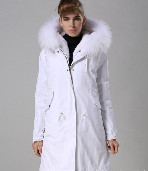 

meifeng brand white raccoon fur trim snow jackets white rabbit fur lining white long parkas women warm coats, Black