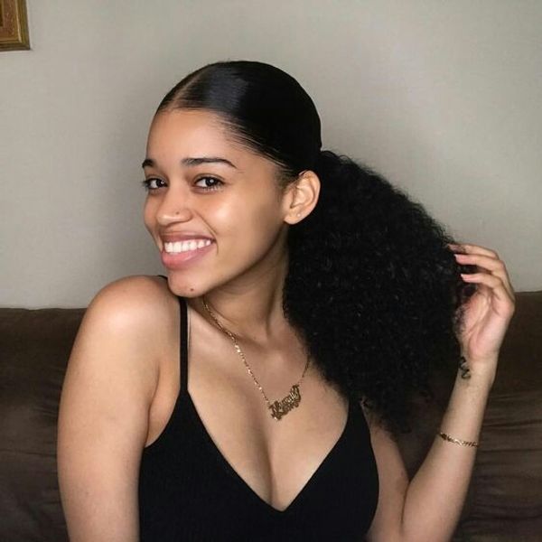 Peruvian Virgin Hair Afro Kinky Curly Human Hair Ponytail For Black Women Kinky Curly Drawstring Ponytail Clip In Hair Extension Color 1b Fake Hair