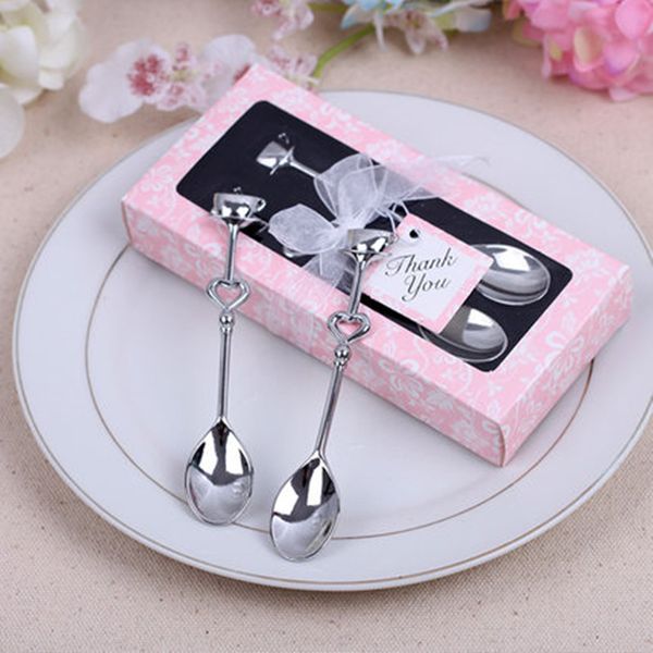 

double heart coffee spoons wedding favors christmas gifts 40pcs/lot =20box/lot cheap
