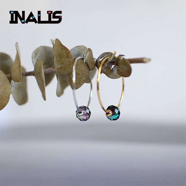 

inalis new drop earrings s925 sterling silver big round ear hook with single natural austrian crystal fine jewelry brincos, Golden;silver