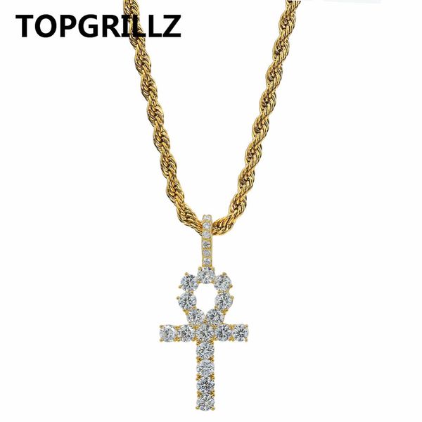 TOPGRILLZ Ankh Nagel Iced Out Kubikzircon Halskette Anhänger Kupfer Gold Silber Farbe Hip Hop Frauen Männer Schmuck Halsketten Geschenke